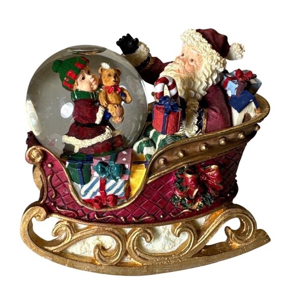 Kirkland Rocking Waterglobe Snow Globe 4x4" Santa in Sleigh Christmas Decor - Picture 1 of 11